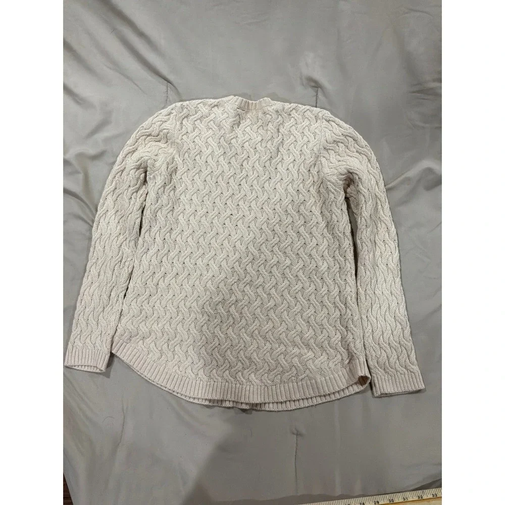 Jeanne‎ Pierre Cream Cotton Cable Knit Crew Neck Sweater Womens XL Curved Hem